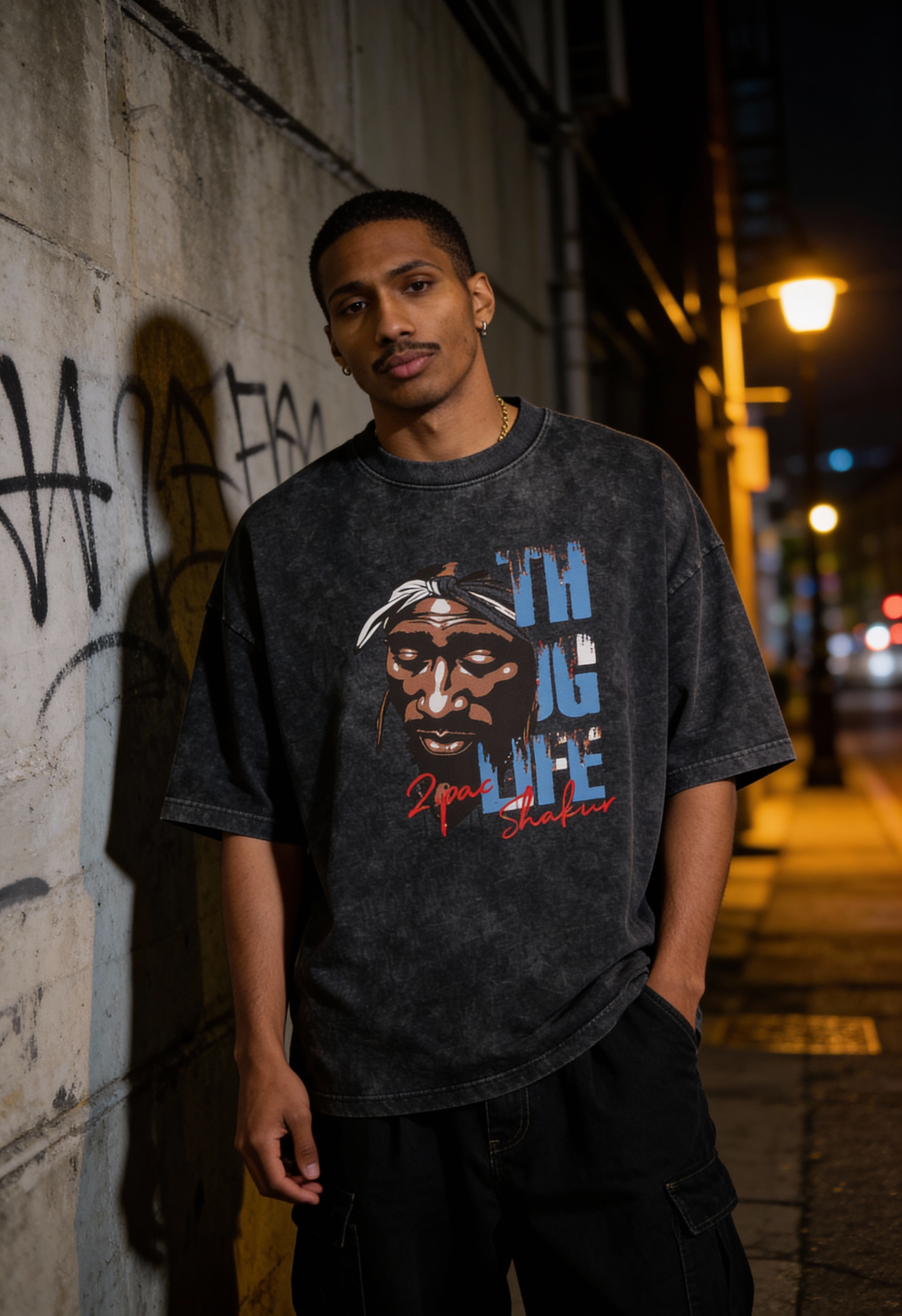 Tupac “Thug Life” Acid Wash Oversized T-Shirt