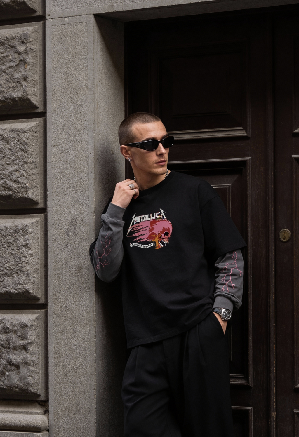 Metallica Skull Layered Oversized T-Shirt