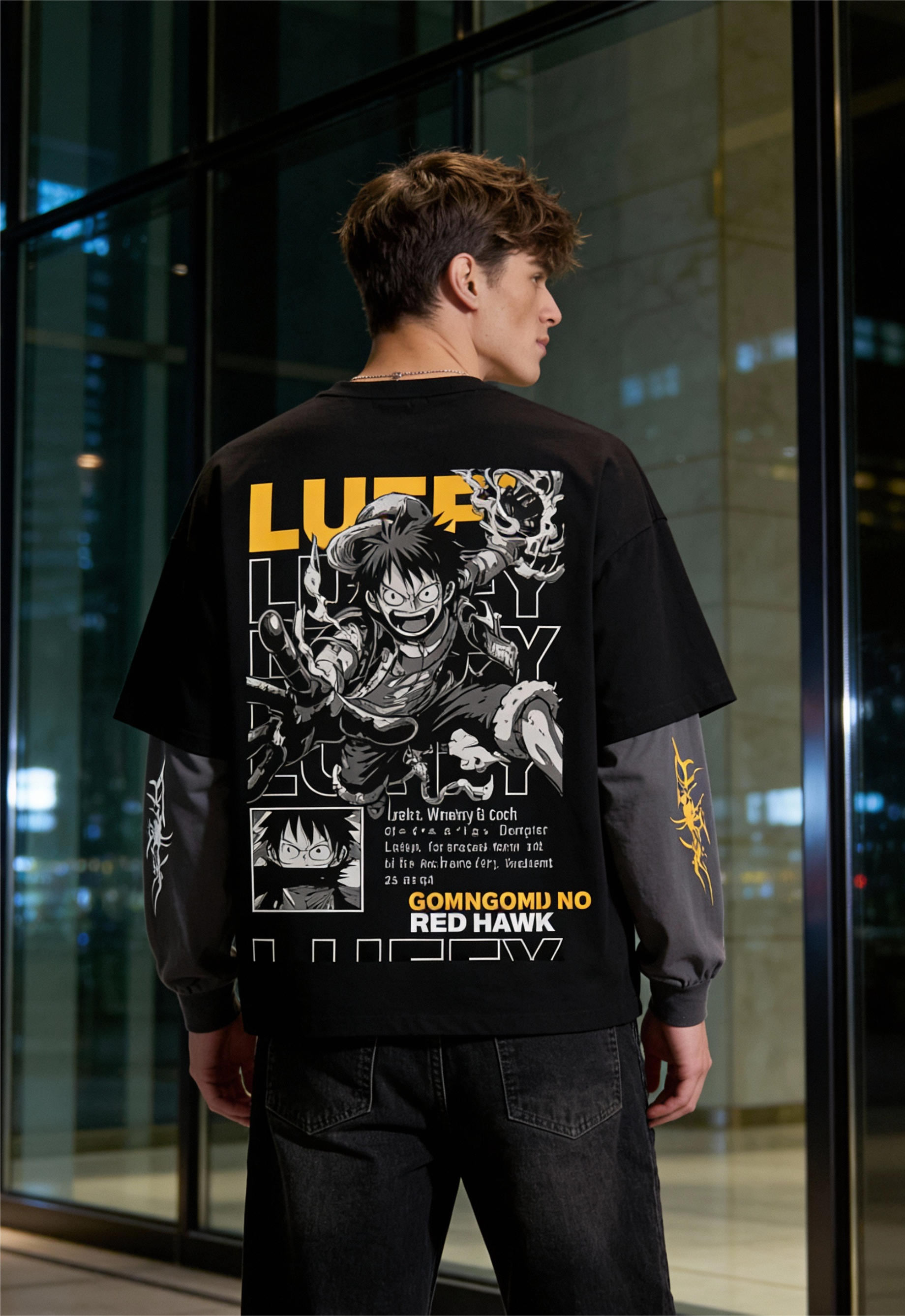 One Piece Luffy Red Hawk Oversized Layered T-Shirt