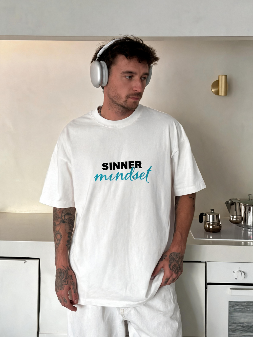 Sinner Mindset White Oversized T-Shirt